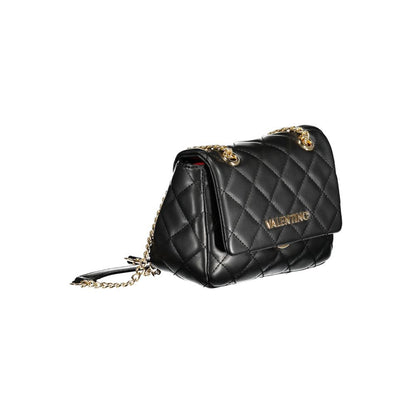 Mario Valentino Black Faux Leather Shoulder Bag with Chain Strap