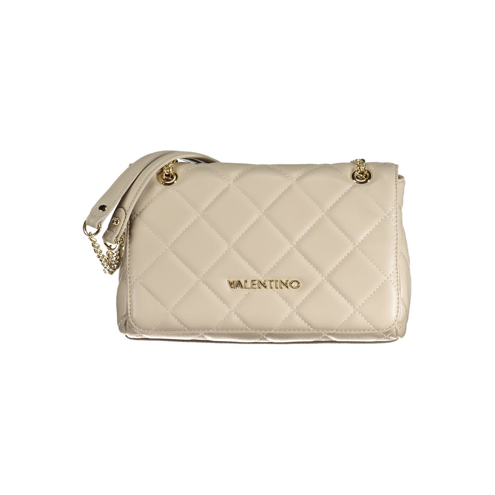Mario Valentino Beige Leather-Finish Handbag with Chain Handles