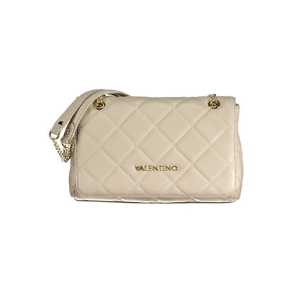 Mario Valentino Beige Leather-Finish Handbag with Chain Handles