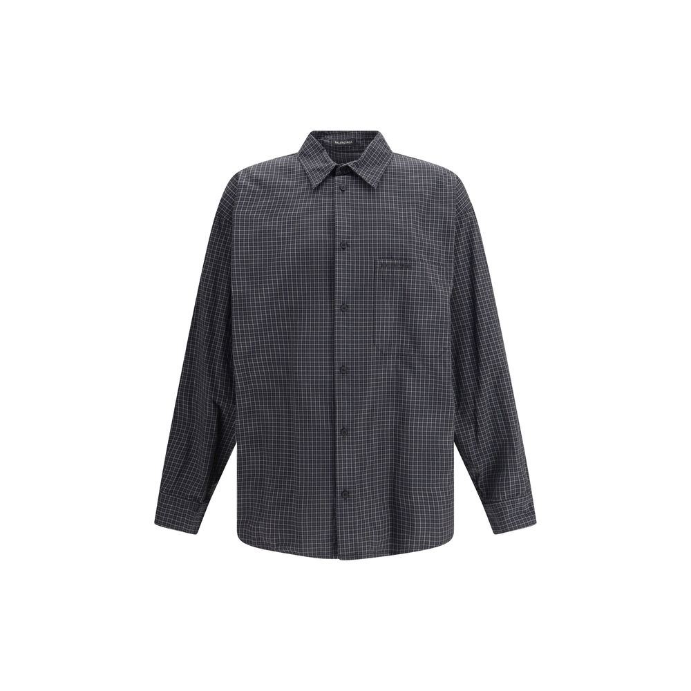 Balenciaga Black Wool Pattern Shirt - Oversized Checked Elegance