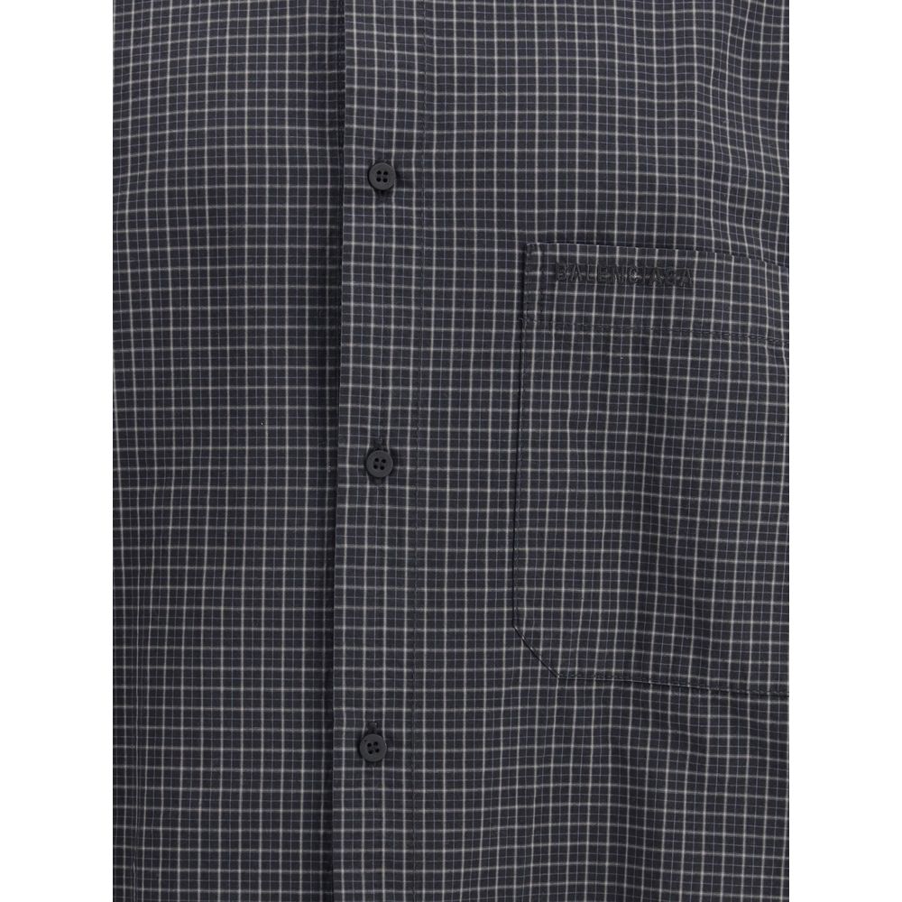 Balenciaga Black Wool Pattern Shirt - Oversized Checked Elegance