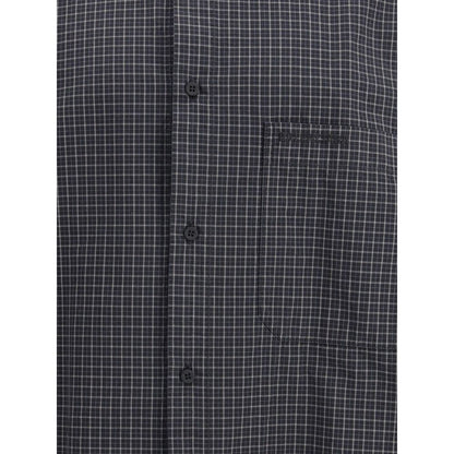Balenciaga Black Wool Pattern Shirt - Oversized Checked Elegance