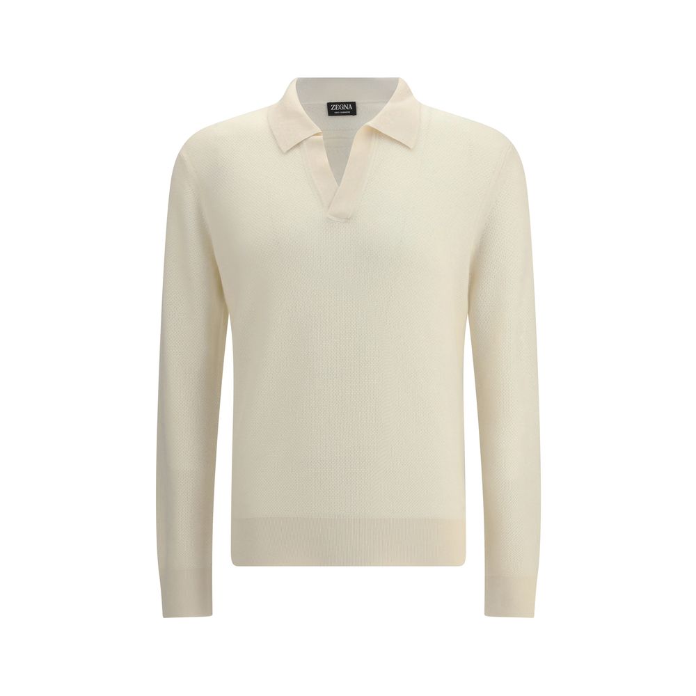 ZEGNA White Cashmere Polo Shirt