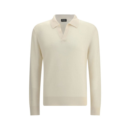 ZEGNA White Cashmere Polo Shirt