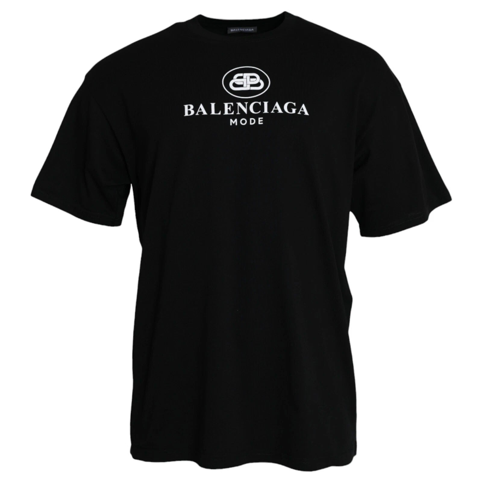 Balenciaga Black Cotton Logo Print Crew Neck Short Sleeves T-shirt