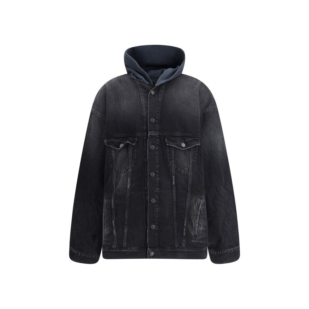 Balenciaga Black Cotton Denim Layered Jacket