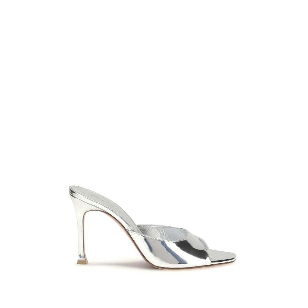 Amina Muaddi Silver Leather Slippers - Alexa Slipper Sandals