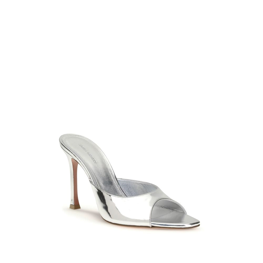 Amina Muaddi Silver Leather Slippers - Alexa Slipper Sandals