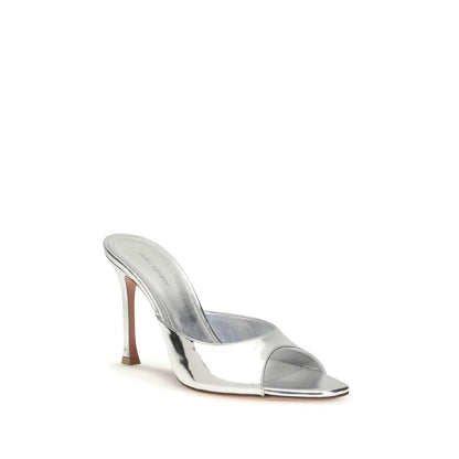 Amina Muaddi Silver Leather Slippers - Alexa Slipper Sandals
