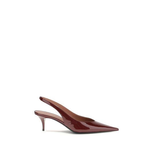 Amina Muaddi Bordeaux Calf Leather Bos Taurus Mid Heel Pumps