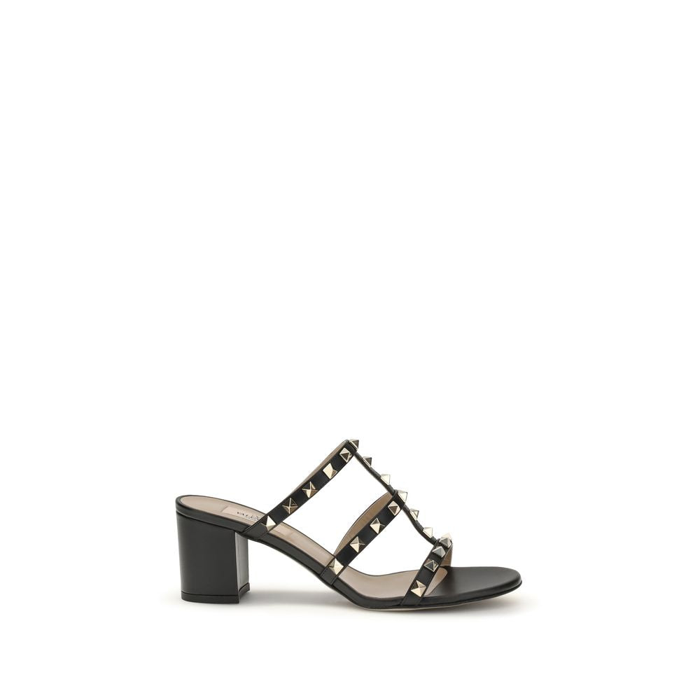 Valentino Garavani Black Calf Leather Bos Taurus Platform Rockstud Sandals