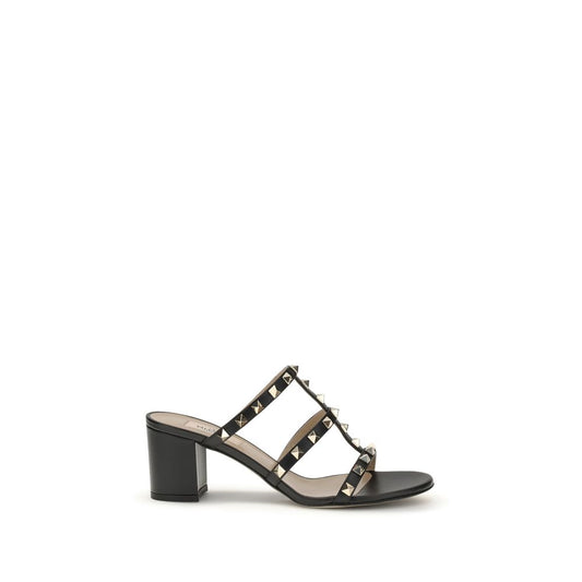 Valentino Garavani Black Calf Leather Bos Taurus Platform Rockstud Sandals