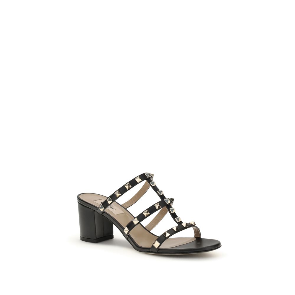 Valentino Garavani Black Calf Leather Bos Taurus Platform Rockstud Sandals