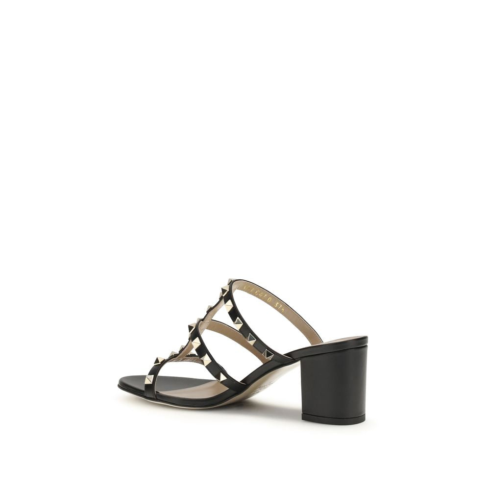Valentino Garavani Black Calf Leather Bos Taurus Platform Rockstud Sandals
