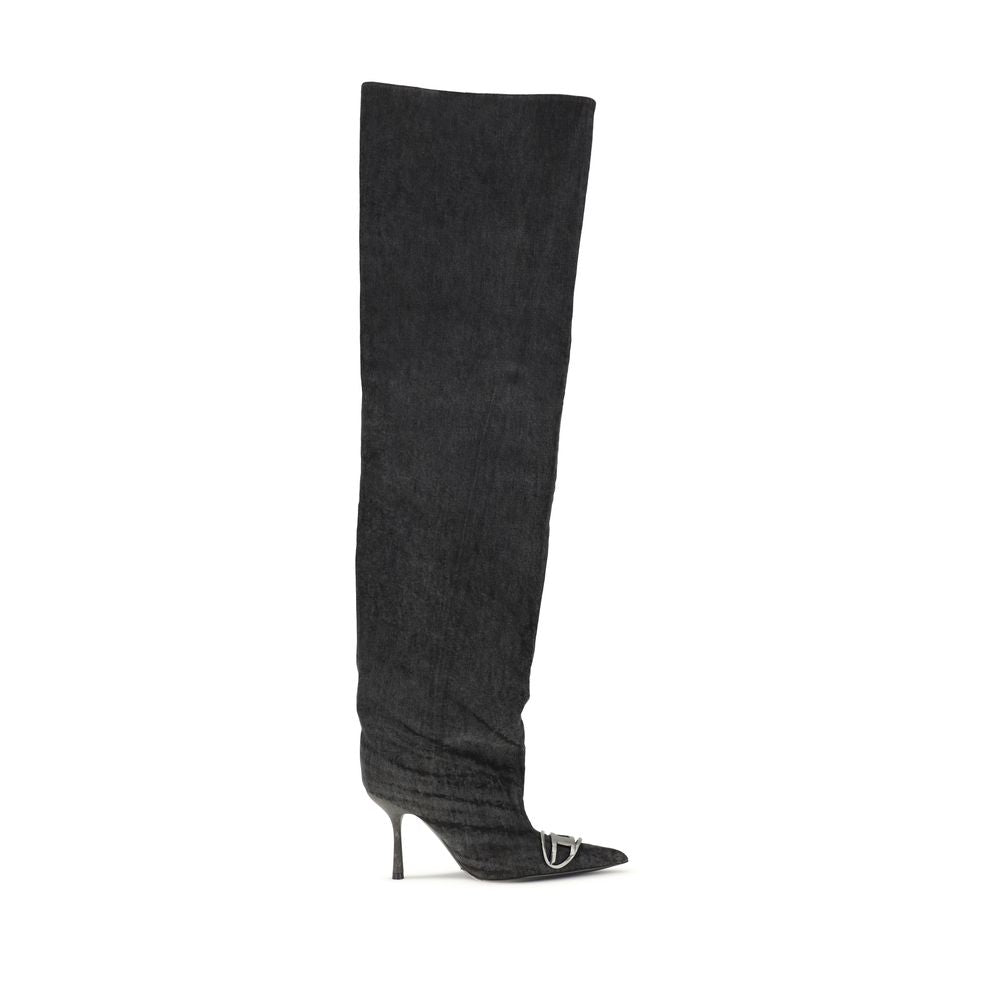 Diesel Black Fabric Over The Knee Boots - Venus High