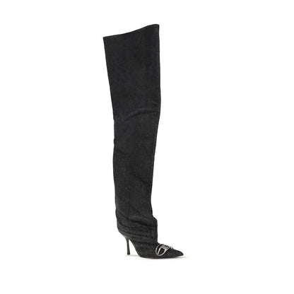 Diesel Black Fabric Over The Knee Boots - Venus High