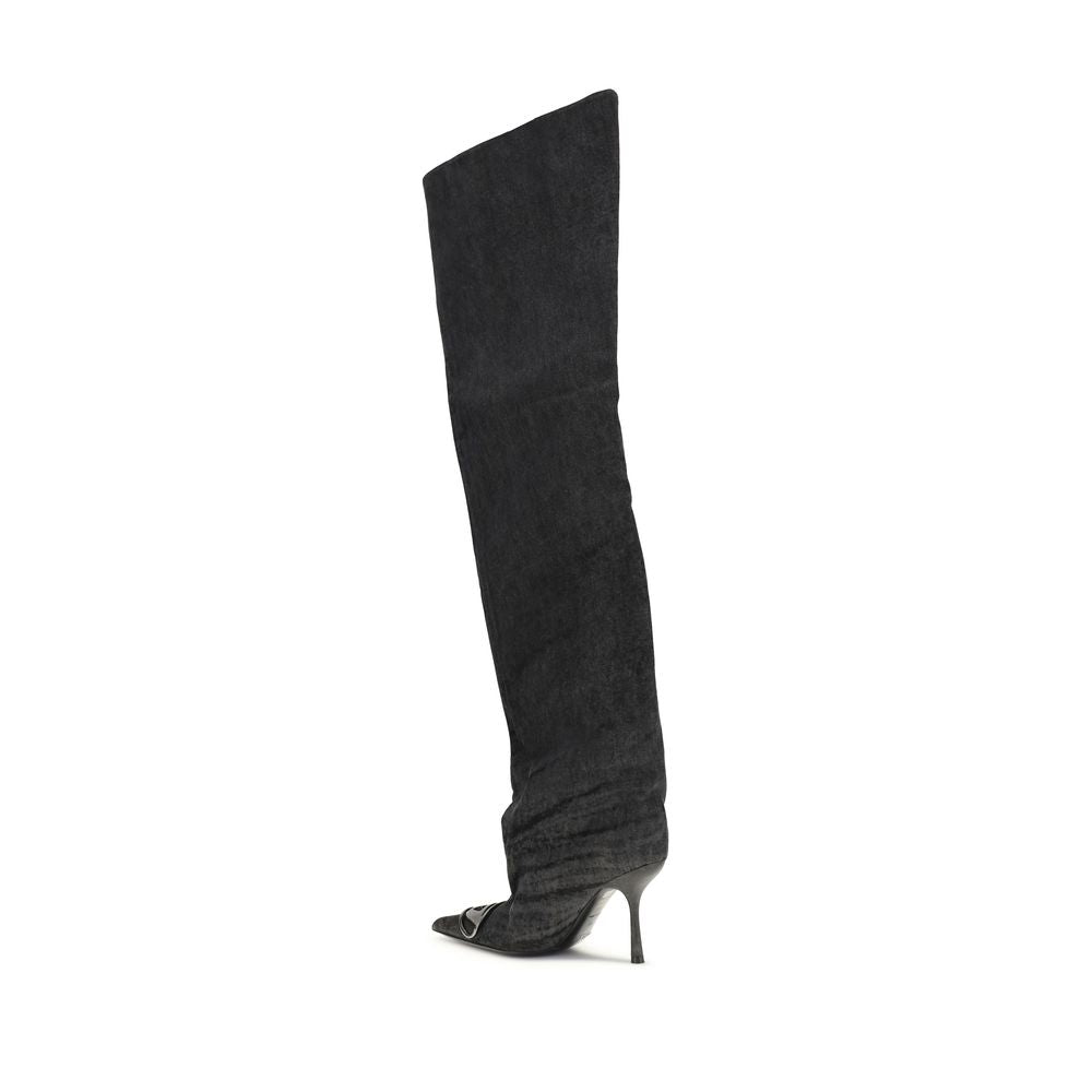 Diesel Black Fabric Over The Knee Boots - Venus High