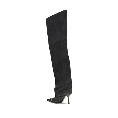Diesel Black Fabric Over The Knee Boots - Venus High