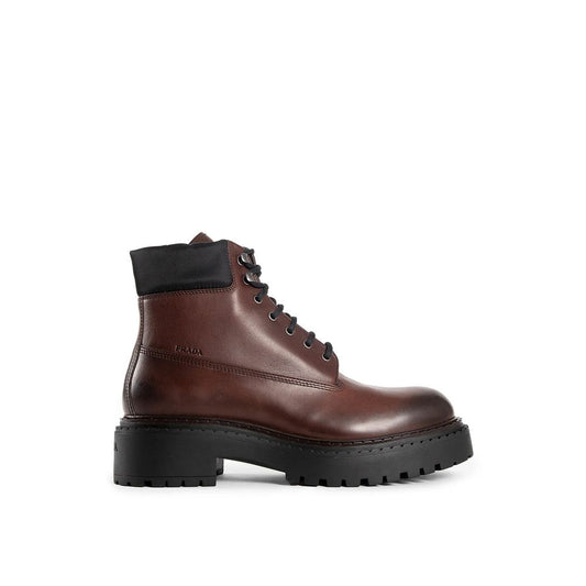 Prada Brown Calfskin Lace-Up Boots for Men