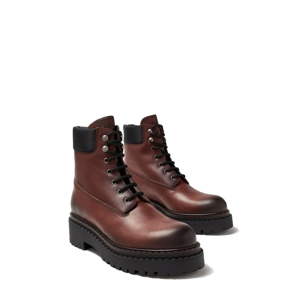 Prada Brown Calfskin Lace-Up Boots for Men