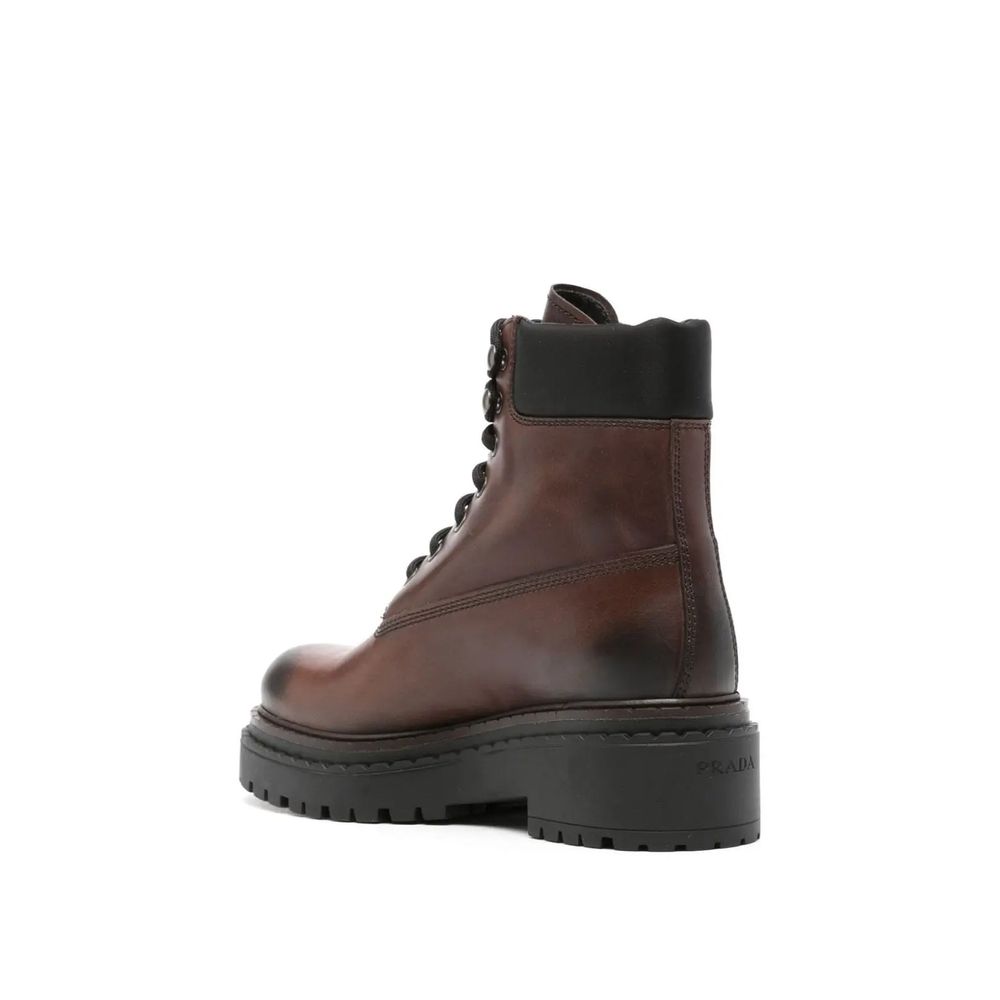 Prada Brown Calfskin Lace-Up Boots for Men