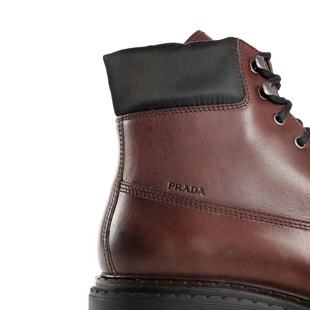 Prada Brown Calfskin Lace-Up Boots for Men