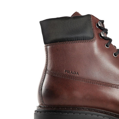 Prada Brown Calfskin Lace-Up Boots for Men