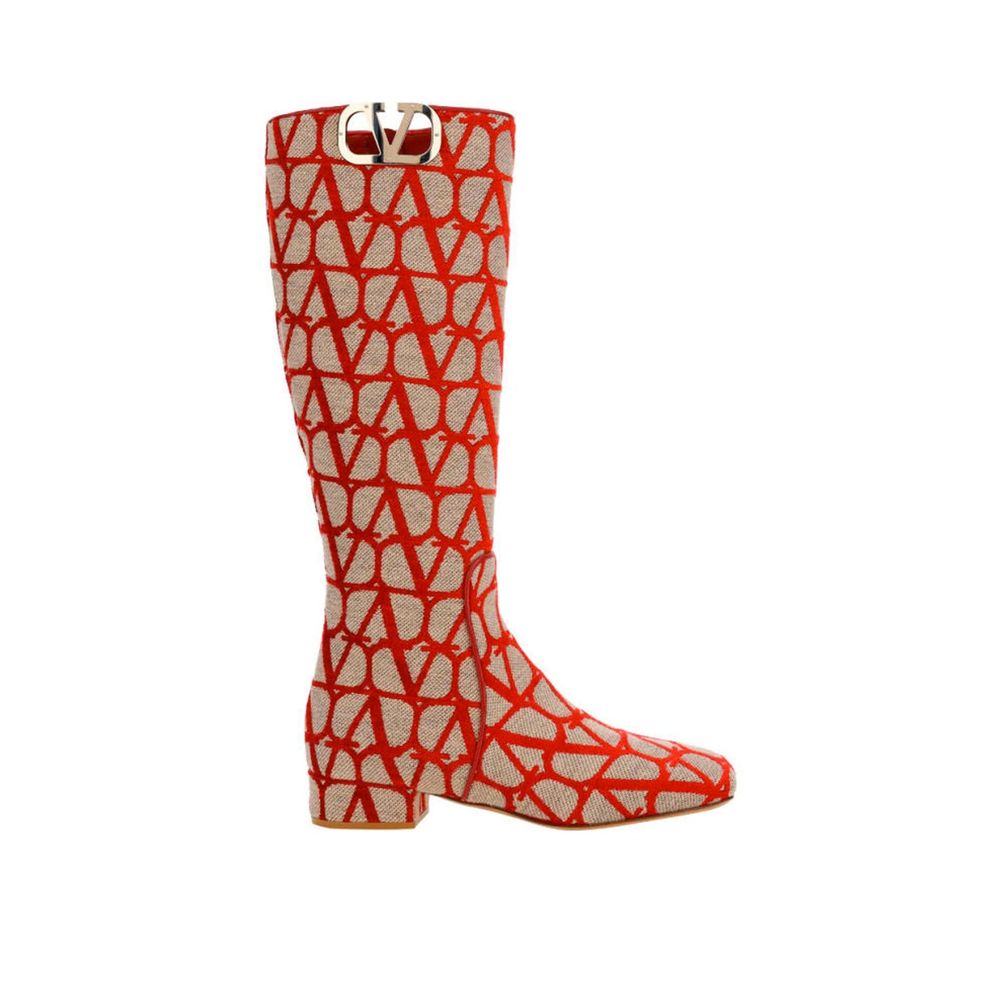 Valentino Garavani Beige & Red VLogo Boots