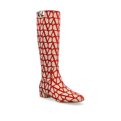 Valentino Garavani Beige & Red VLogo Boots