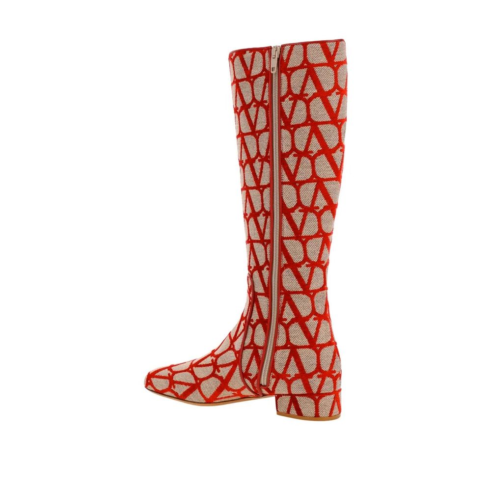 Valentino Garavani Beige & Red VLogo Boots