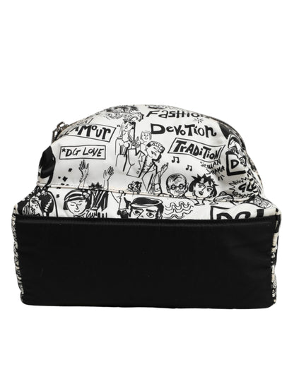 Dolce & Gabbana Black White Graffiti Print School Backpack Men Borse Bag