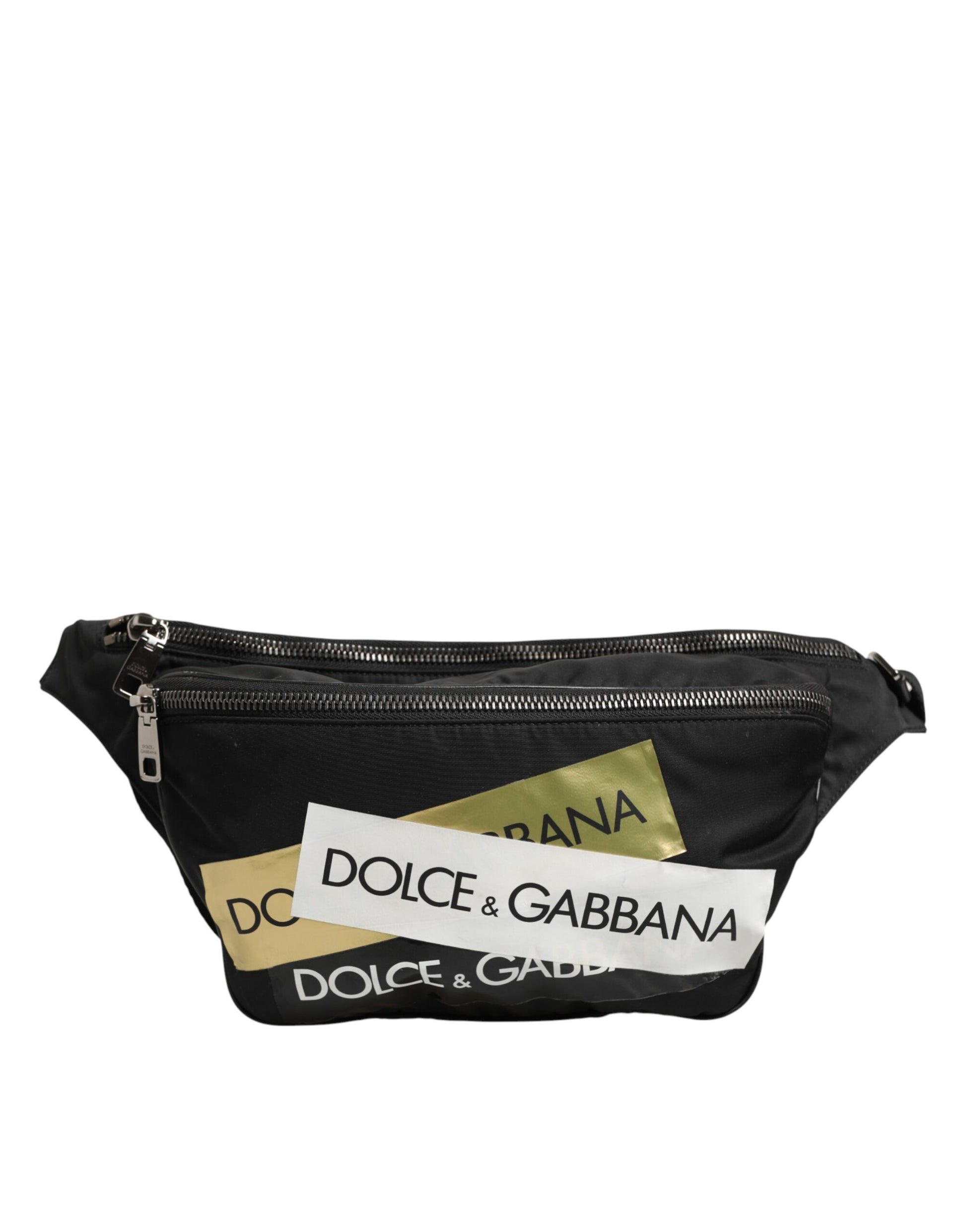 Dolce & Gabbana Black Logo Tape Print Waist Fanny Pack Men's Borse Bag