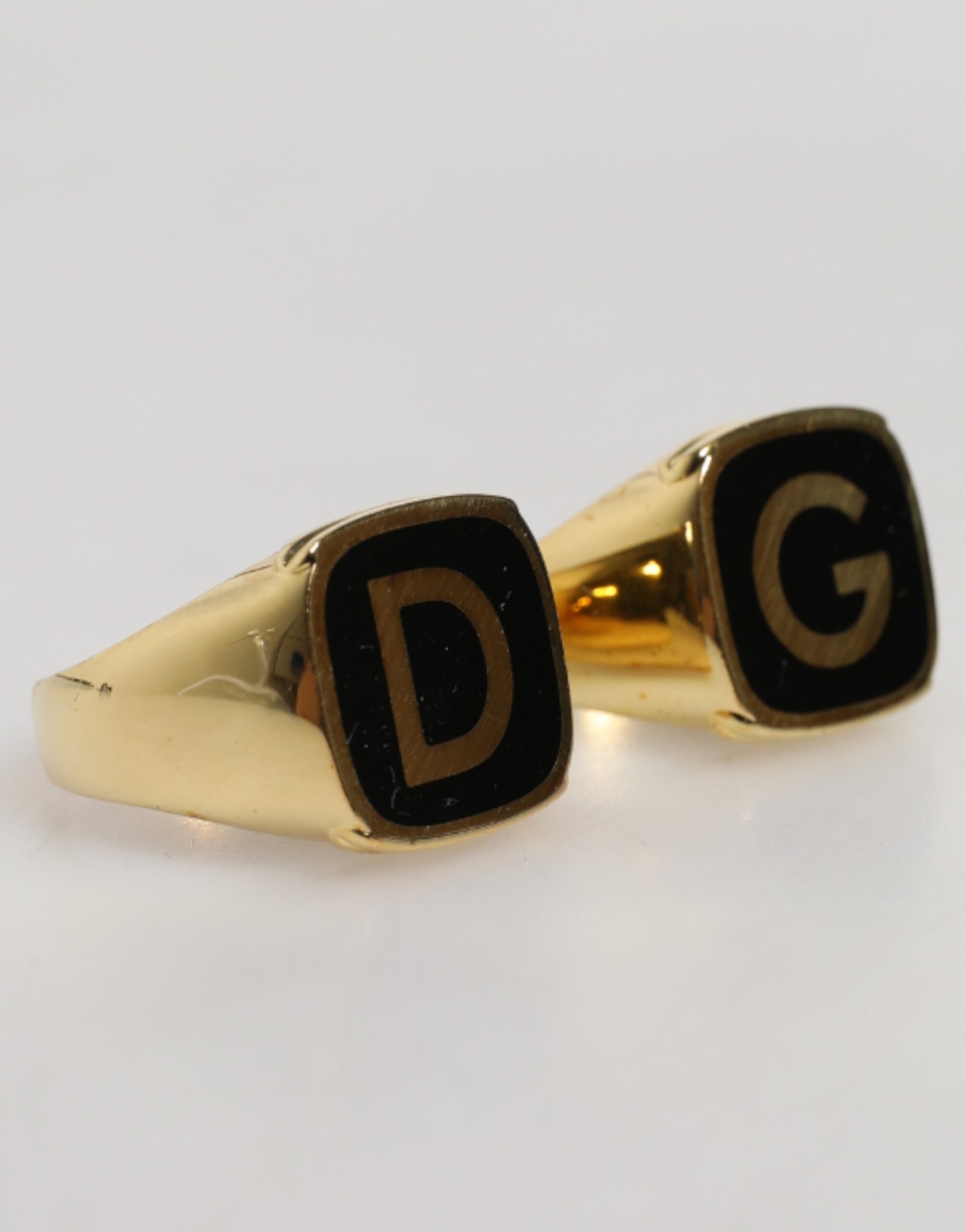 Dolce & Gabbana Gold-Tone Real Brass Black Enamel "DG" Adjustable Ring
