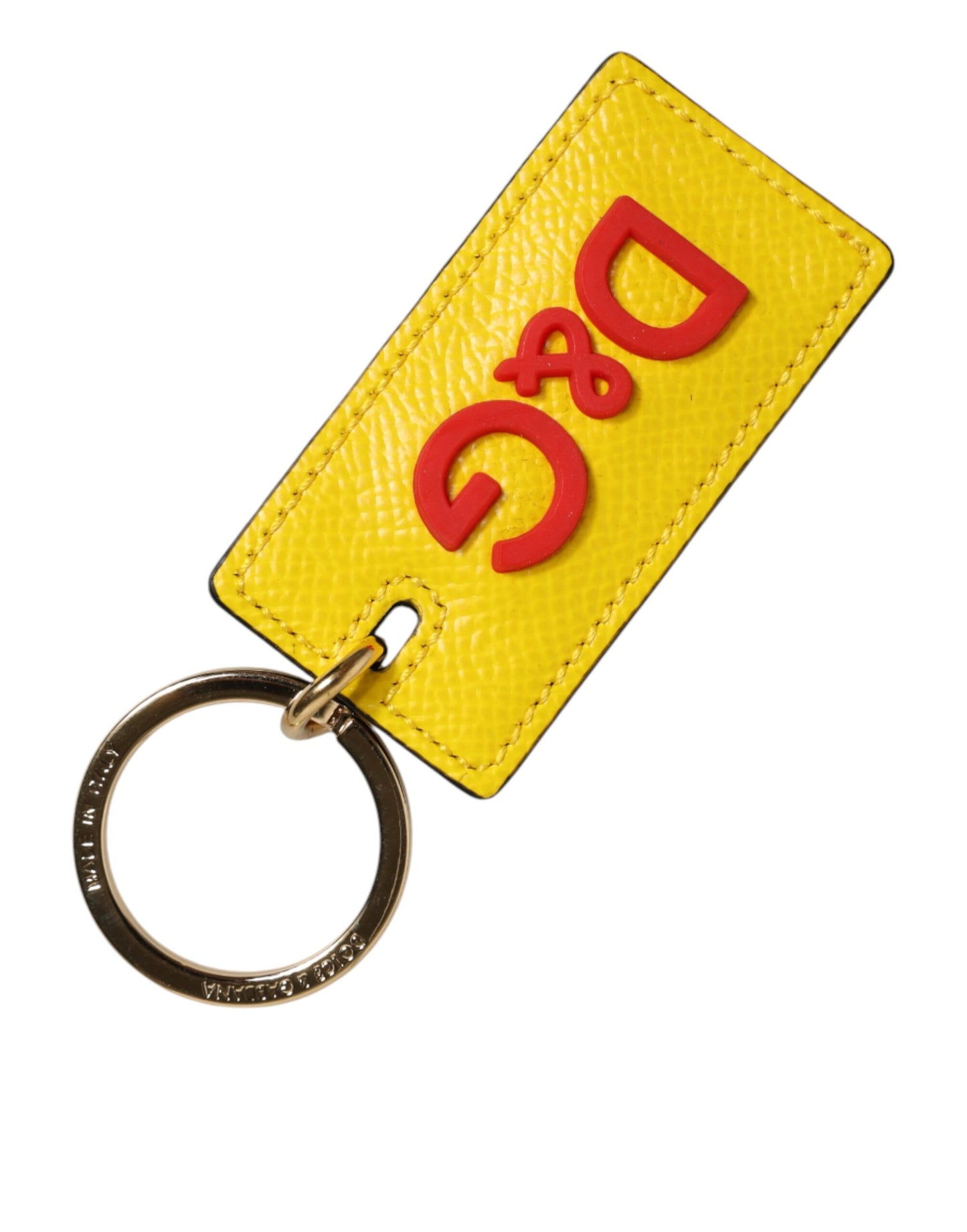 Dolce & Gabbana Yellow Calf Leather Red DG Logo Metal Ring Keyring