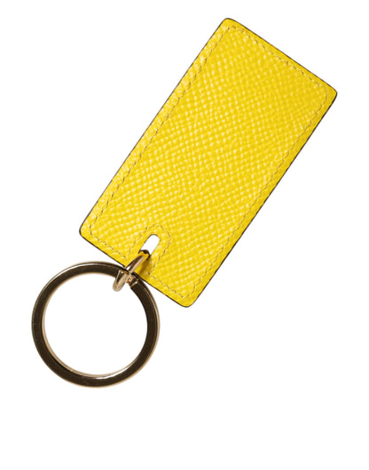 Dolce & Gabbana Yellow Calf Leather Red DG Logo Metal Ring Keyring