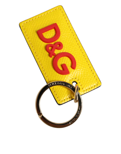 Dolce & Gabbana Yellow Calf Leather Red DG Logo Metal Ring Keyring