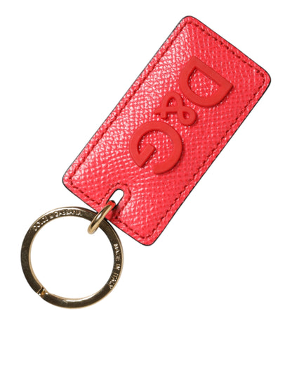 Dolce & Gabbana Red Calf Leather Logo Metal Ring Keychain