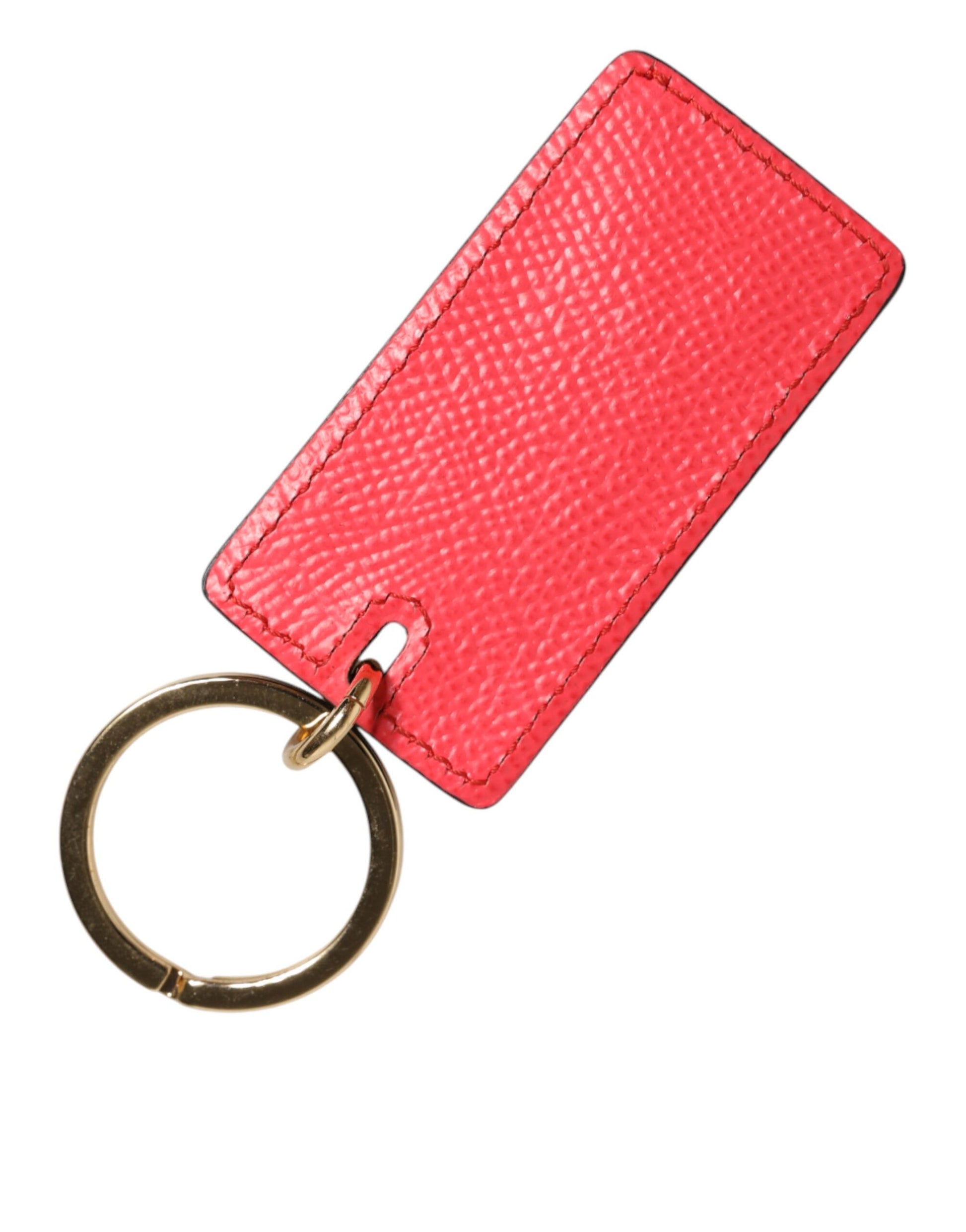 Dolce & Gabbana Red Calf Leather Logo Metal Ring Keychain