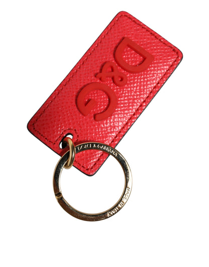 Dolce & Gabbana Red Calf Leather Logo Metal Ring Keychain