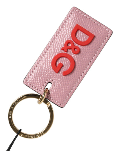Dolce & Gabbana Pink Calf Leather Logo Metal Ring Men Keychain