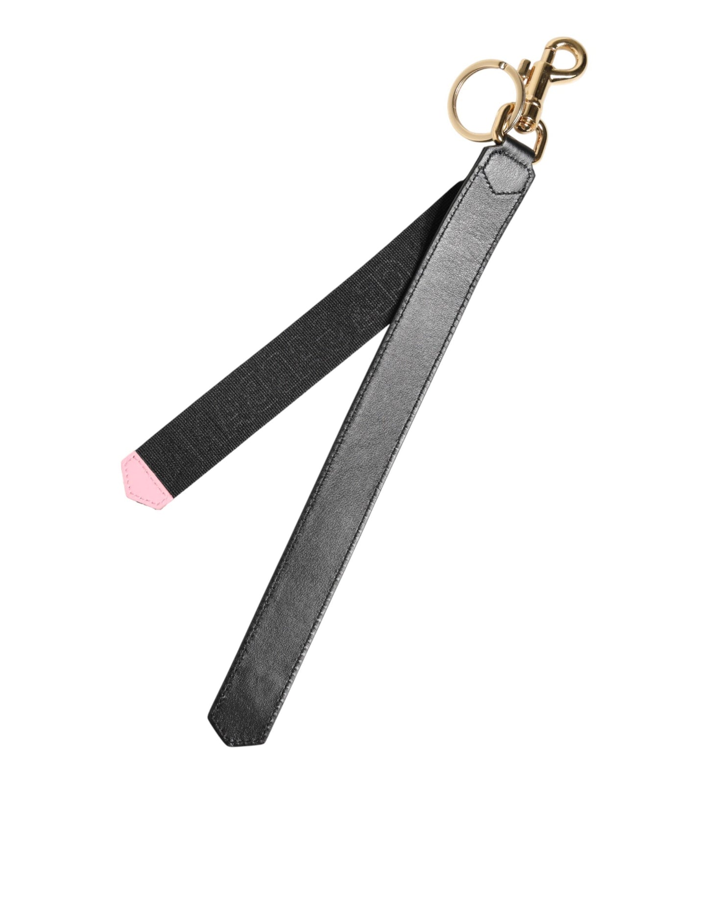 Dolce & Gabbana Black Yellow Logo Leather Brass Holder Keychain Keyring