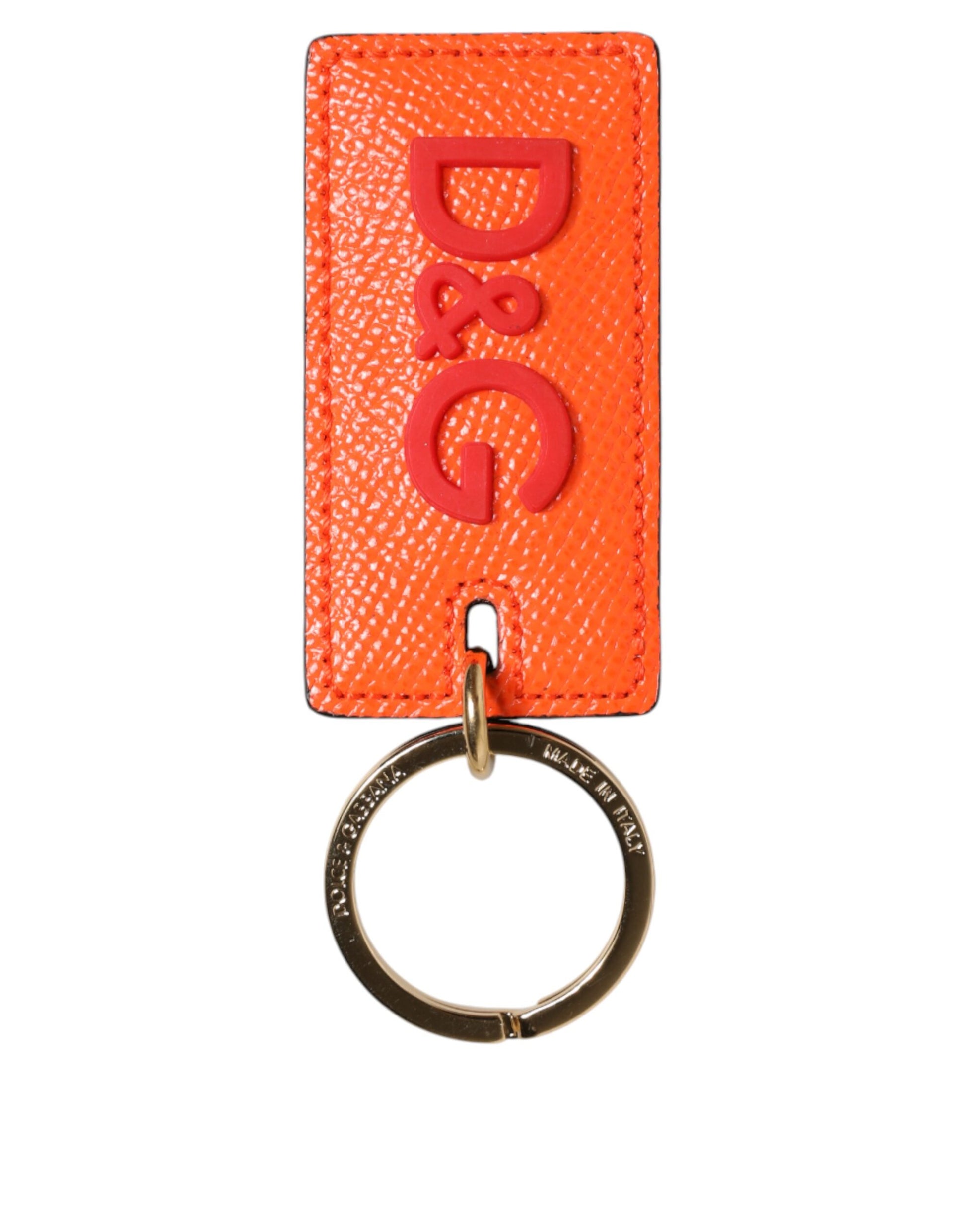 Dolce & Gabbana Orange Calf Leather Logo Metal Ring Keychain