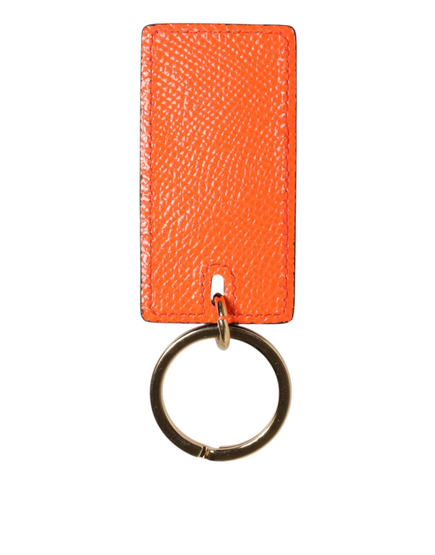 Dolce & Gabbana Orange Calf Leather Logo Metal Ring Keychain