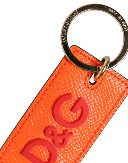 Dolce & Gabbana Orange Calf Leather Logo Metal Ring Keychain