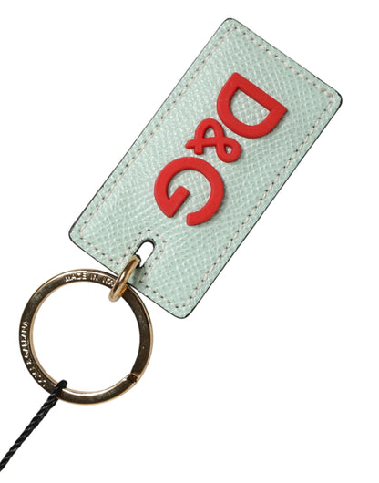 Dolce & Gabbana Mint Green Calf Leather Red DG Logo Metal Ring Keyring