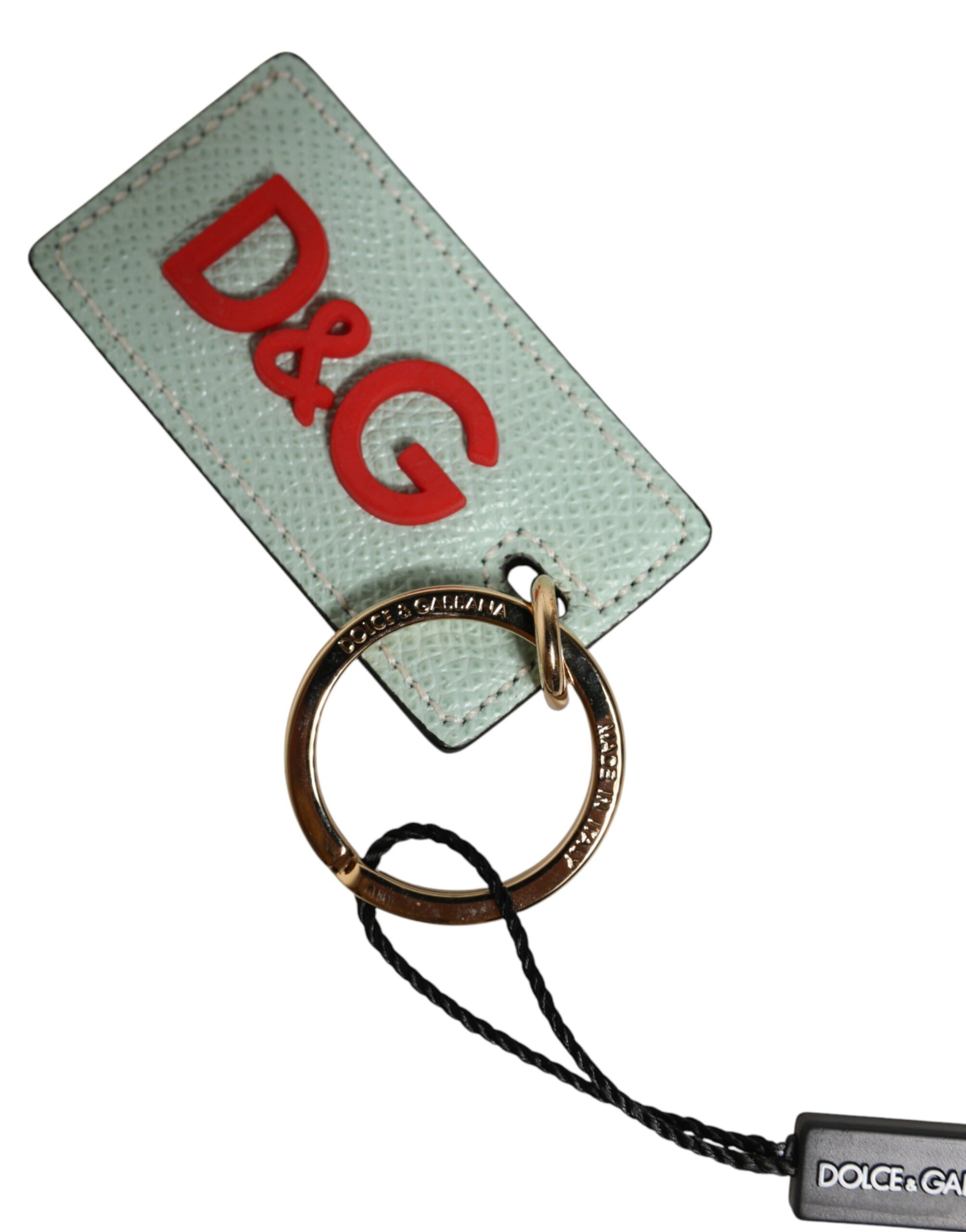 Dolce & Gabbana Mint Green Calf Leather Red DG Logo Metal Ring Keyring