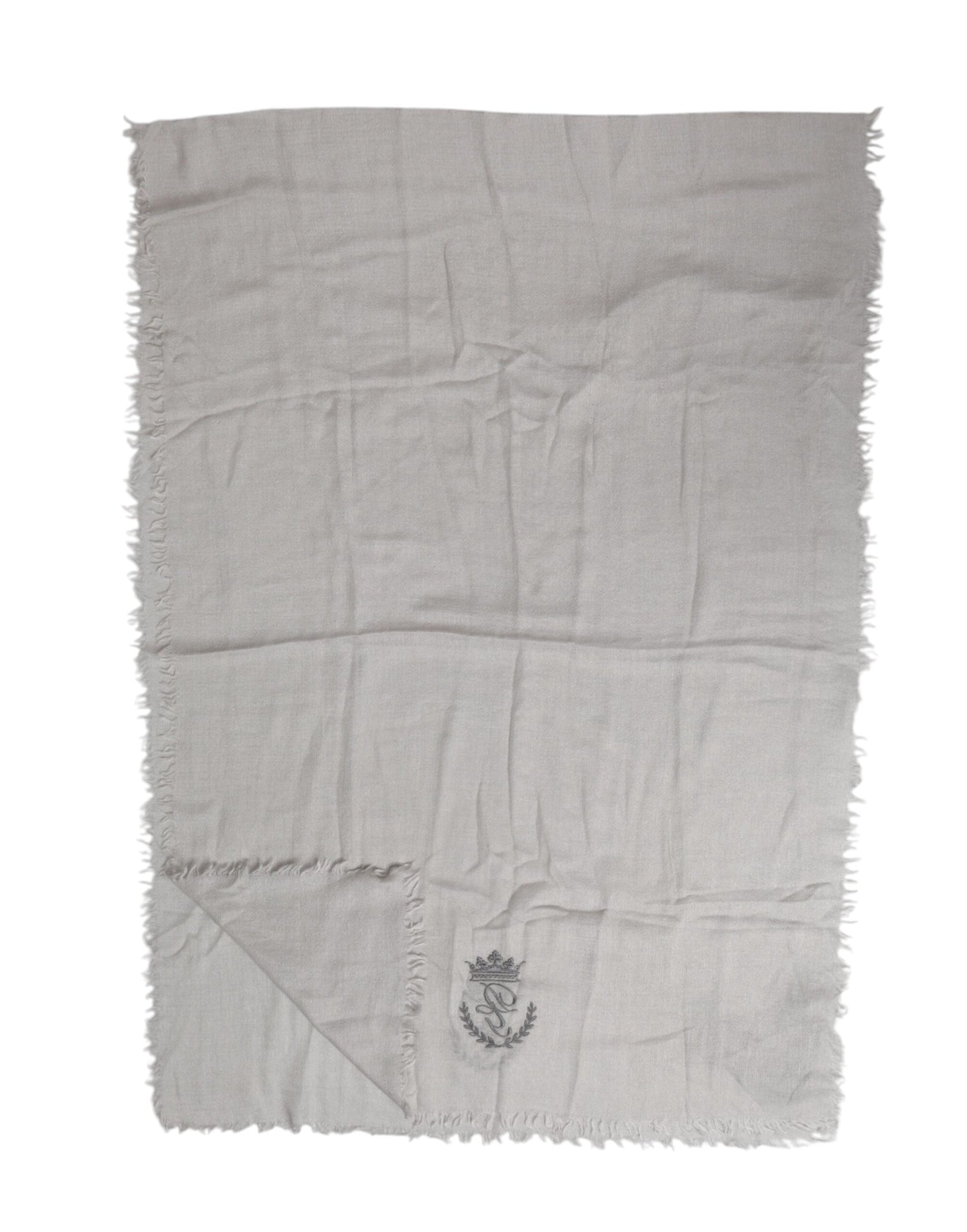 Dolce & Gabbana Gray Cashmere Knit Fringes Neck Foulard 67cm x200cm Foulard Scarf