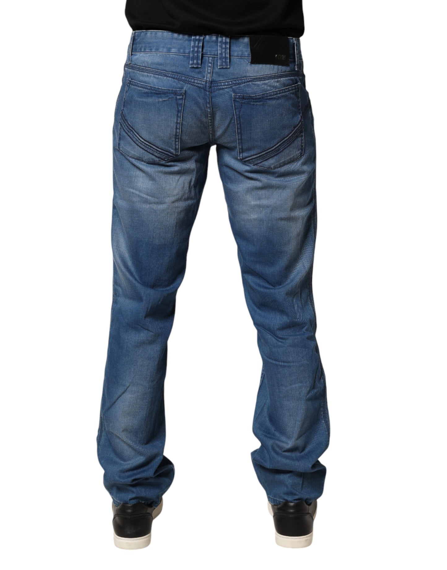 Verri Blue Washed Cotton Regular Fit Men Denim Trouser Jeans