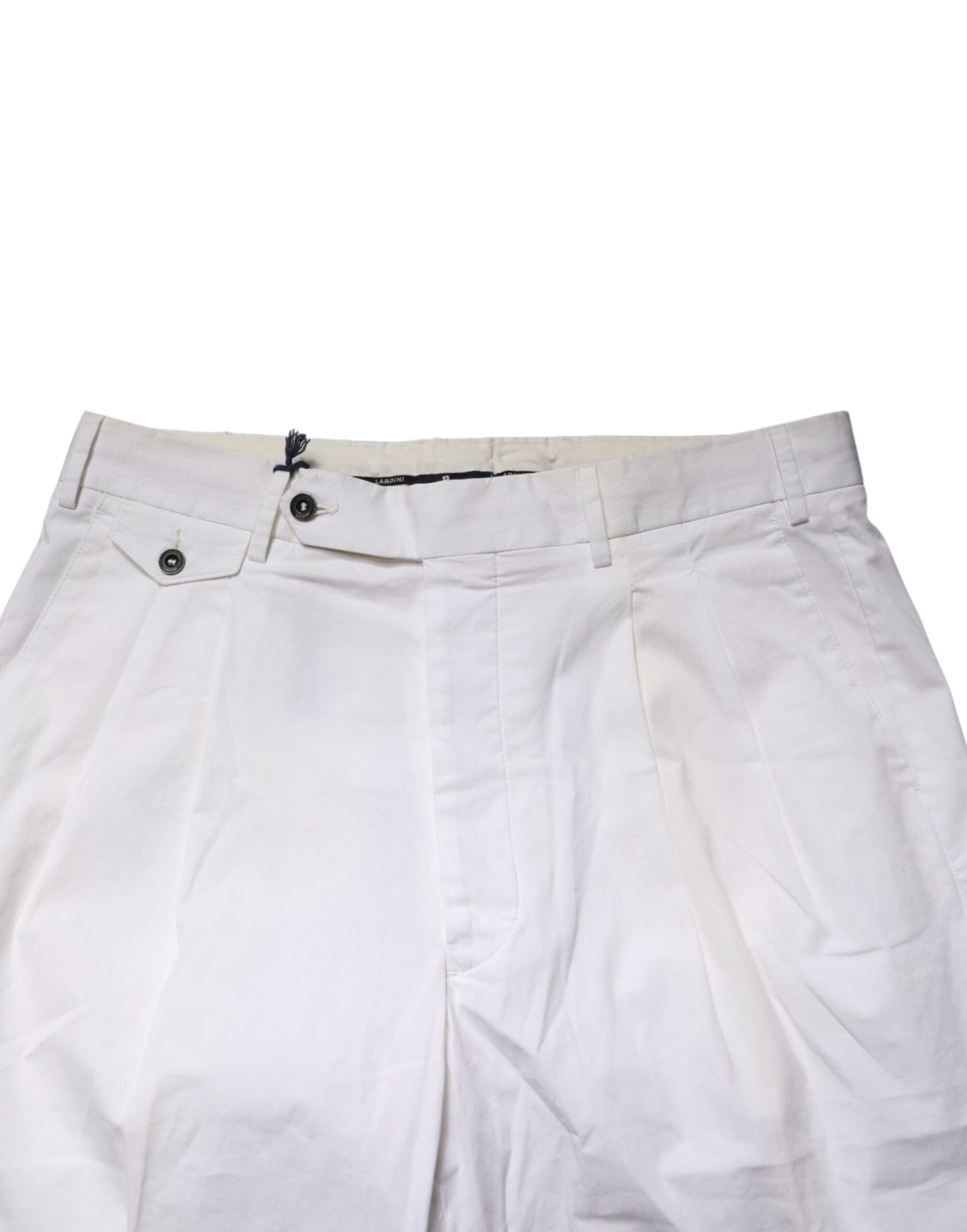 Lardini White Cotton Stretch Tapered Mid Waist Chino Pants