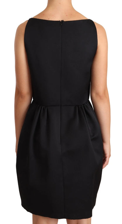Cédric Charlier Black Sleeveless Pleated Aline Knee Length Dress